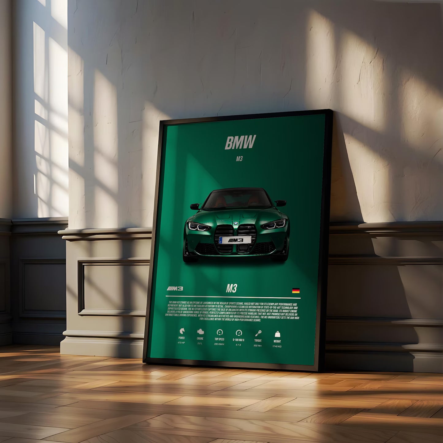 BMW M3 Competition - Isle of Man Green - Technical Art Poszter