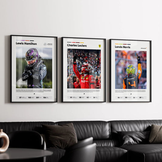 F1 Driver Icons - 3 db-os Prémium Poszter Csomag (Hamilton, Leclerc, Norris)